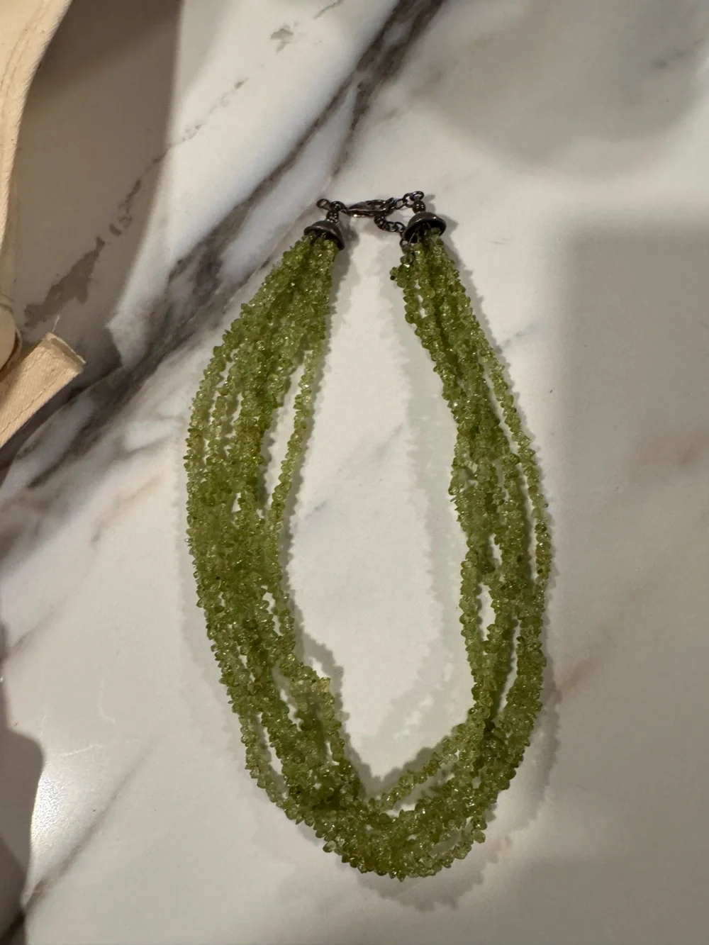 Multi-Strand Green Peridot Chip Necklace - grey tribal necklace- lot of 4